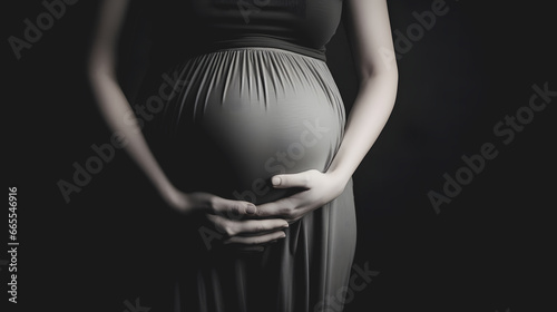 Une femme enceinte en train de tenir son ventre avec ses mains.