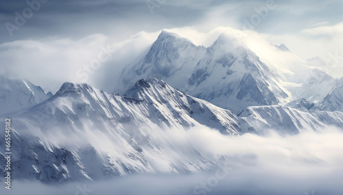 Snow-covered_winter_mountains. Generative AI. © VarIouS