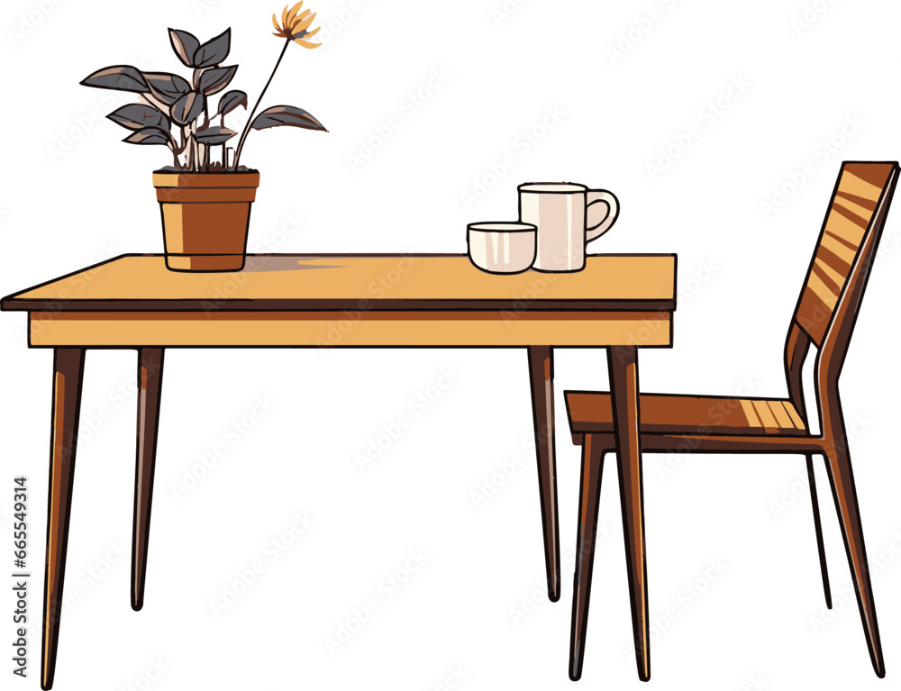 Fototapeta premium Minimalistic table illustration with a flat, comic style, featuring simple colors and vector graphics.