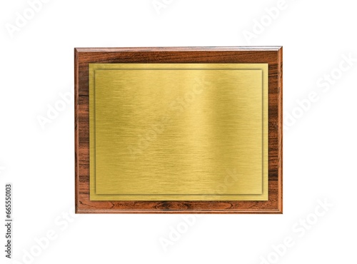Bild auf Leinwand Wooden board with gold plate isolated on white background