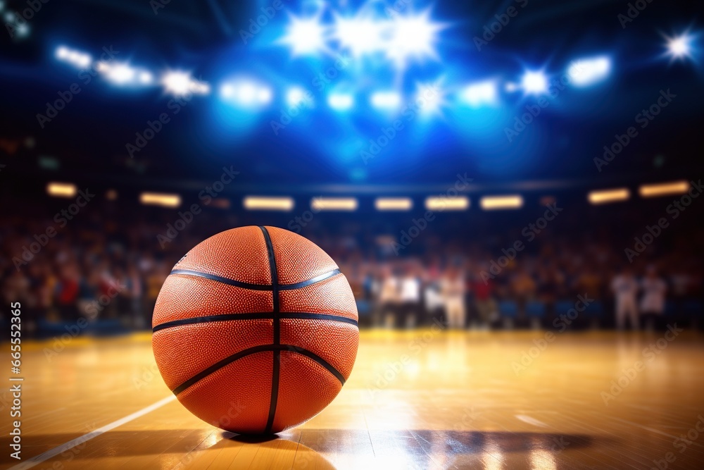 Basketball in a arena in background