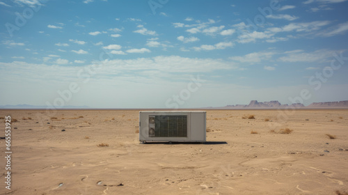 Solitary air conditioner unit in the deser