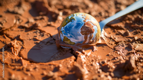 Scoop of an earth shaped icecream