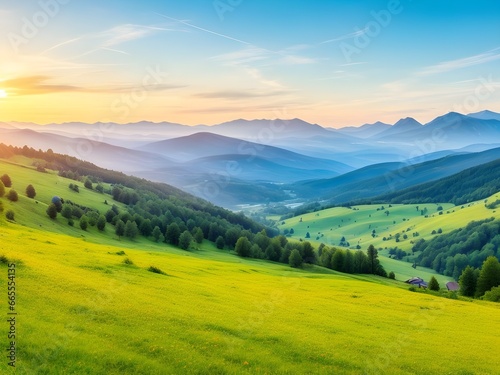 Green landscape with mountains