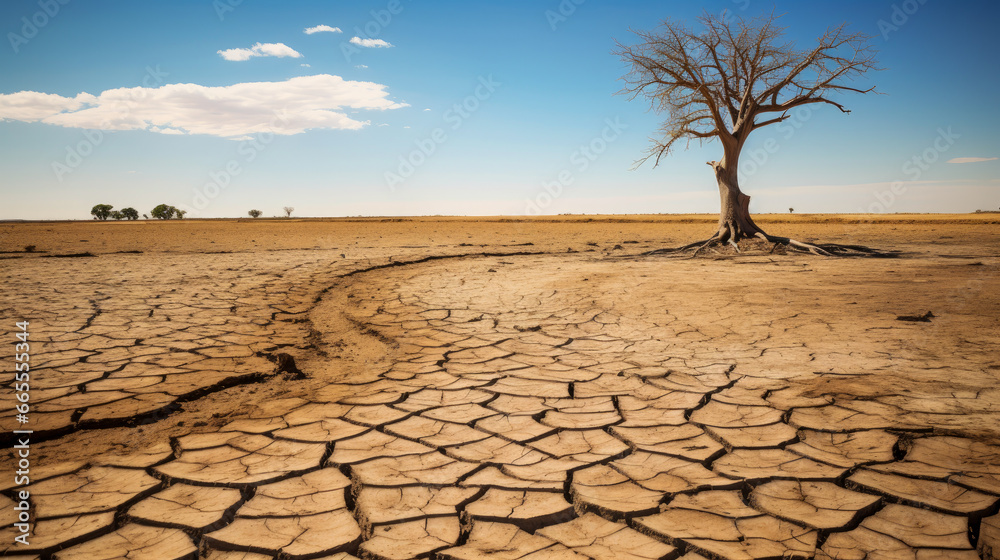 Withered Tree standing alone on parched land