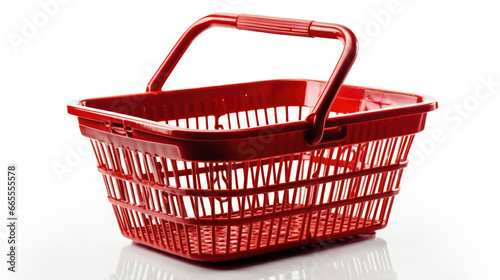 Empty red market basket isolated on white