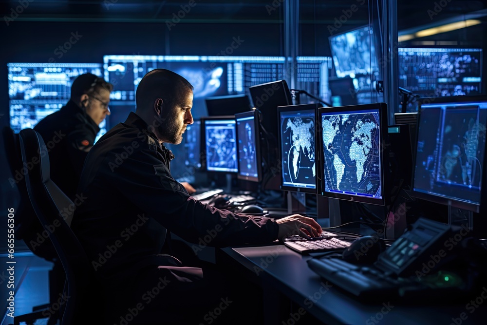 Information security cyber defense specialists at work 