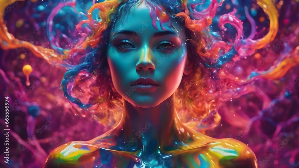Woman with colorful water splash effect Woman with colorful water splash effect