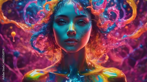 Woman with colorful water splash effect 