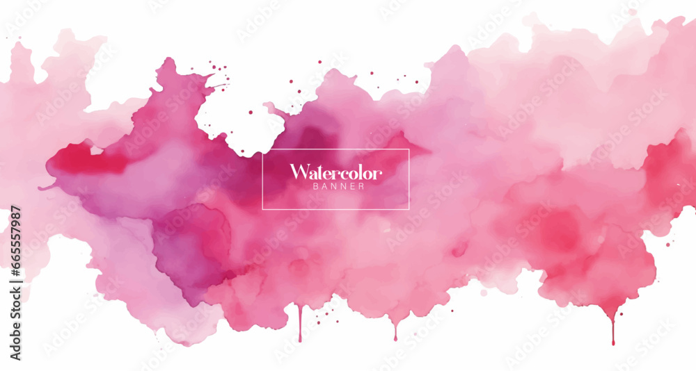 Abstract watercolor background with splashes, watercolor paint splashes, Pink watercolor banner