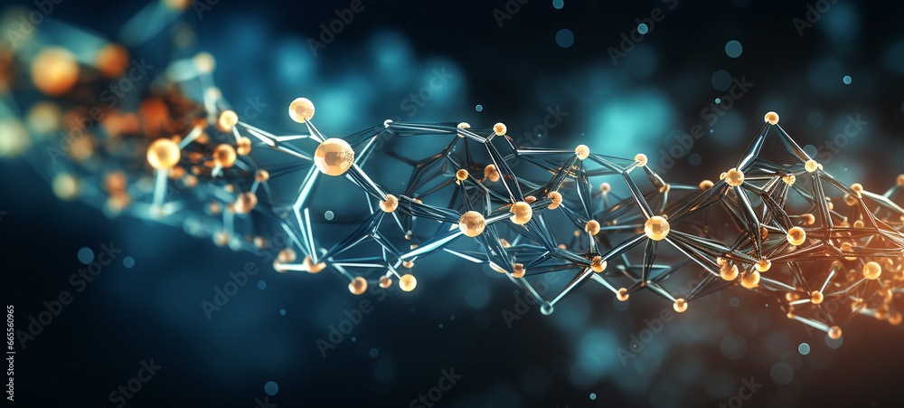 Genetic engineering and molecular structure, hexagon DNA network, science chemical and biotechnology concept. Hexagon DNA Network: Abstract Molecular Biology Illustration - obrazy, fototapety, plakaty 