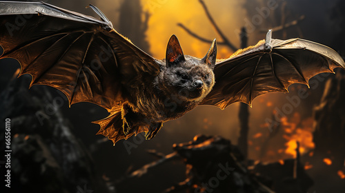 Portrait of bat in flight.