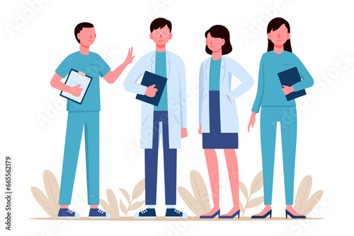 Vector of a medical staff, group of confident doctors and nurses, Medical team concept used for donor day poster, hospital website, magazine vector illustration