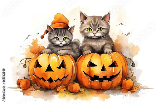 Party spooky halloween animal black pumpkin october witch autumn holiday cat © VICHIZH
