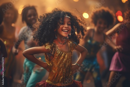 Young Girl Dancing in Gold Dress