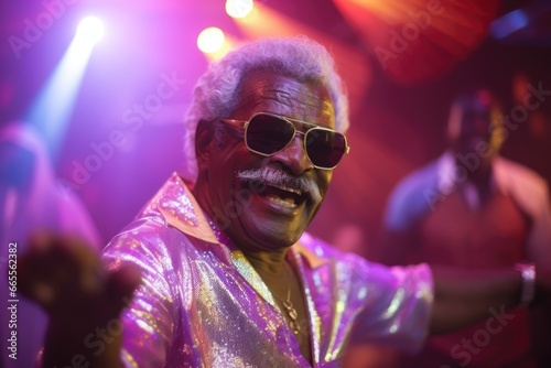 Man Dancing in Shiny Jacket and Sunglasses