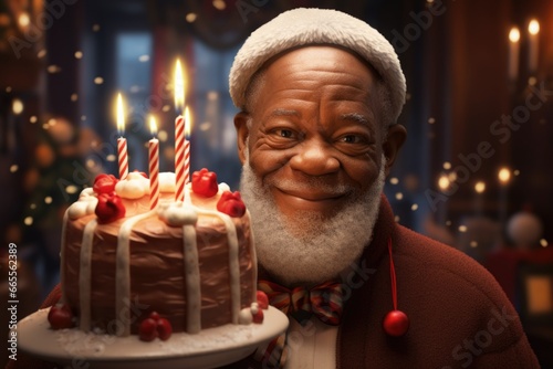 Santa Hat Man with Birthday Cake