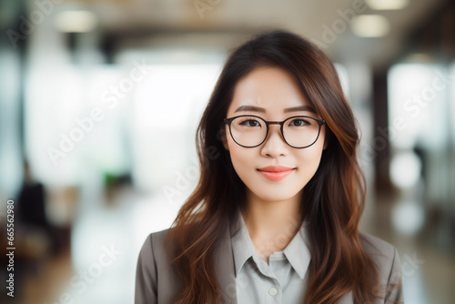Pretty asian business woman with glasses, architecture agency