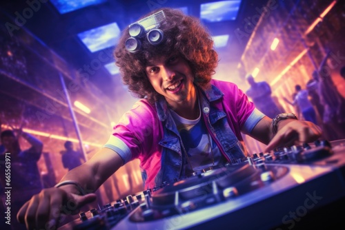 Man Playing DJ in Pink Shirt © Fotograf