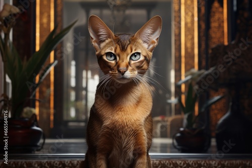 A cat with stunning blue eyes sitting in front of a mirror. This image can be used to depict curiosity, self-reflection, or beauty. It is suitable for various projects and designs.