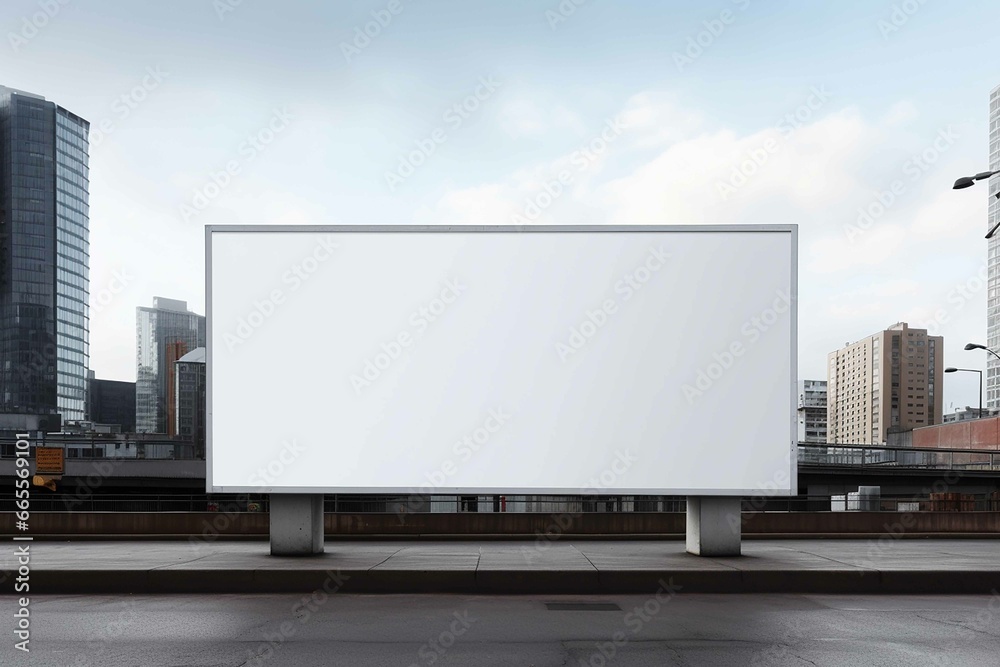 Empty billboard on the building. Blank mock-up of an outdoor info banner