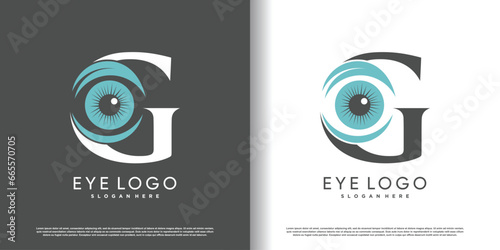 initial letter g logo design template with eye concept premium vector
