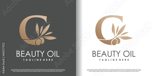 Olive logo design vector with initial letter c and modern concept Premium Vector
