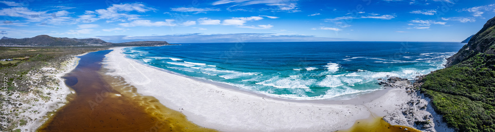 Aerial view of Noordhoek Long Beach in Cape Town, South Africa