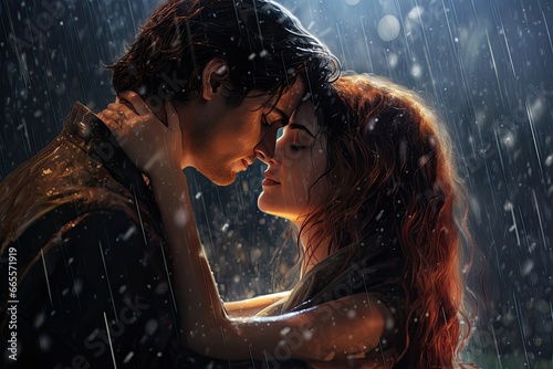 Kiss in the rain romantic scene in the rain 
