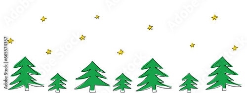 bosco, alberi, stilizzato, notte, cielo stellato