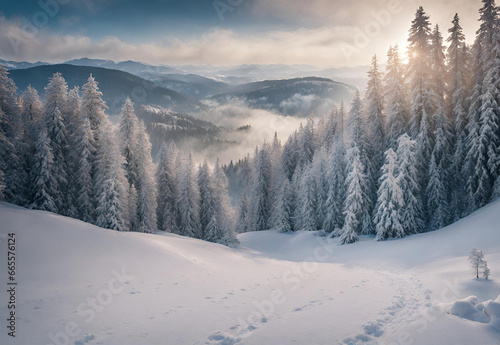 Winter forest in the Carpathians on Lake Vito. © Rao Saad Ishfaq