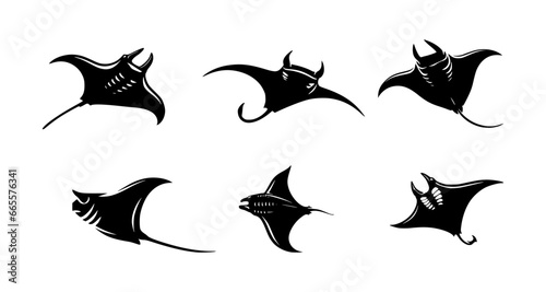 set of manta ray silhouettes on isolated background photo