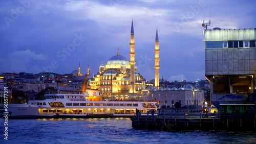 Eminönü, Karakoy Center, Istanbul Turkey - September 10, 2023 : Istanbul Ferryboat and Galata, Eminönü - Karaköy Ferryboat Docks, Istanbul Turkey (Turkiye) photo
