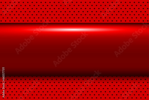 Red metallic 3d background with banner in the center and dotted pattern in the background.