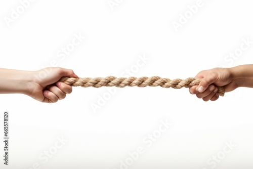 Tug of war isolated on white. Strong competition human power string. Generate Ai