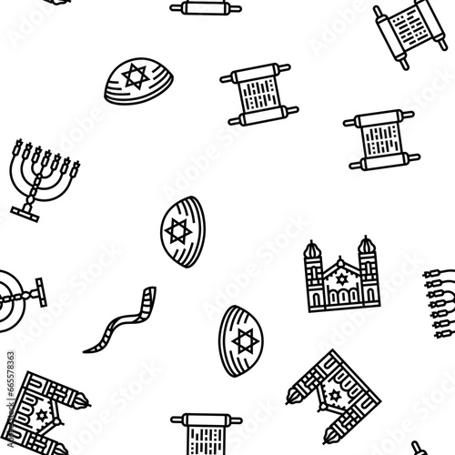 judaism jewish jew israel torah vector seamless pattern thin line illustration