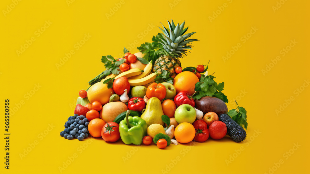 Nature's palette vibrant array of fresh fruits on a solid background, showcasing the beauty and flavor of nature's bounty