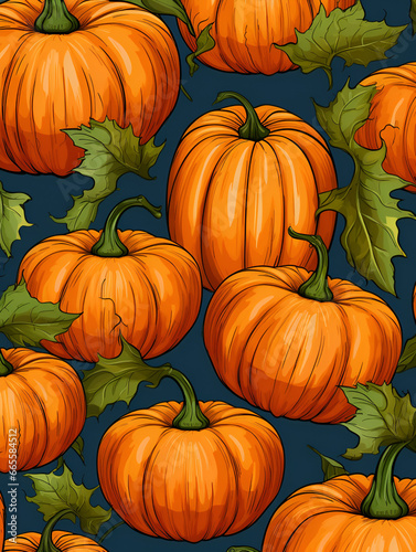 Seamless pattern with orange pumpkins  illustration background