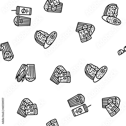 popcorn corn pop cinema vector seamless pattern thin line illustration