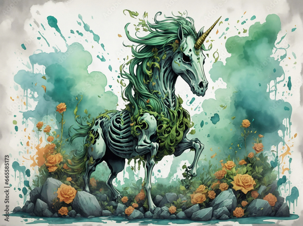 Skeletal unicorn illustration, ai generated Stock Illustration | Adobe ...