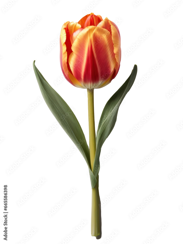 one orange tulip isolated on transparent background. generative ai one orange tulip isolated on transparent background. generative ai