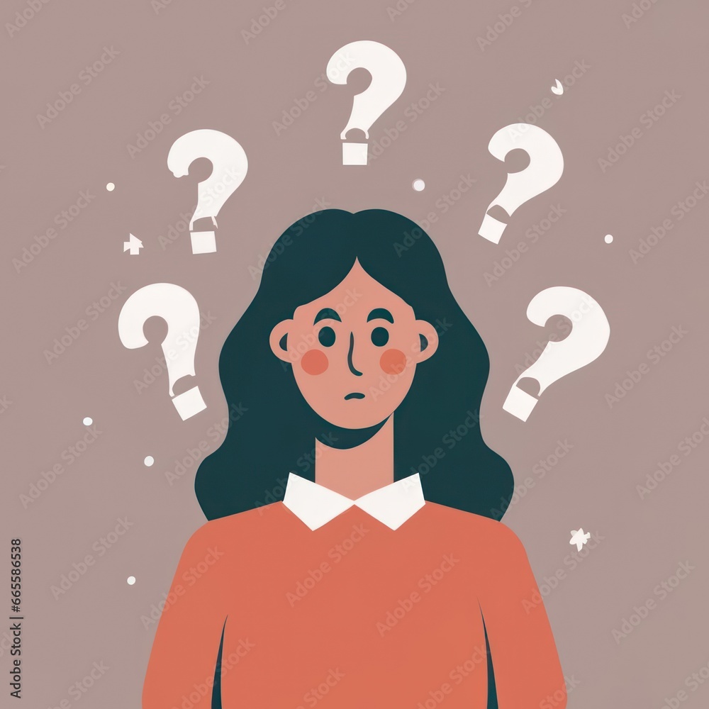 vector illustration on female character question mark overhead vector illustration on female character question mark overhead