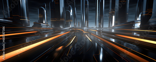 Road into a Dark, Futuristic City - Generativ AI