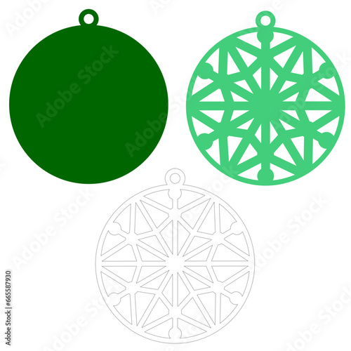Round Christmas ornament svg, Layered papercut holiday decor for paper and laser cutting, Winter decoration