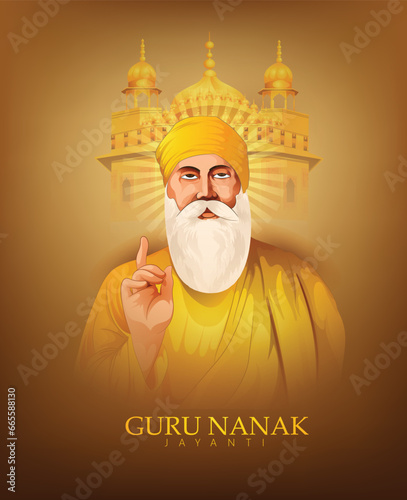 illustration of Guru Nanak Jayanti,  Gurpurab , Prakash Utsav, religious festival of Sikh photo