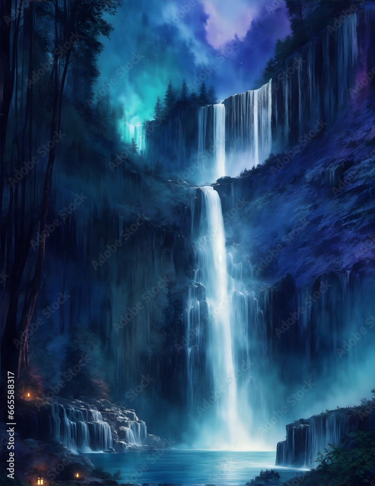 Waterfall mysterious scary night Waterfall mysterious scary night