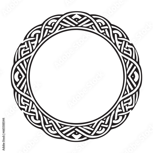 Round Celtic frame. Black pattern, isolated vector on white background. Border