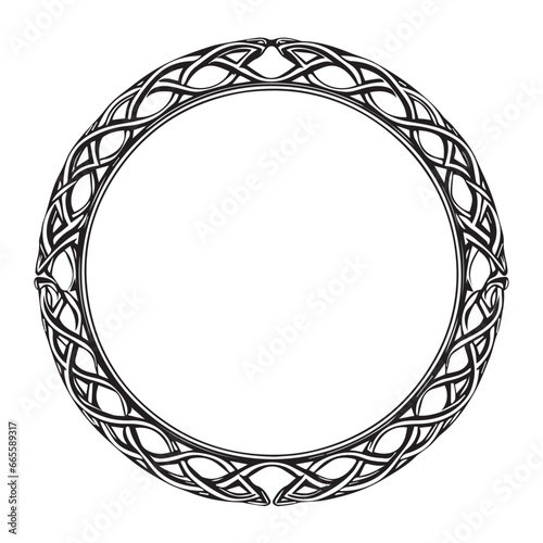 Round Celtic frame. Black pattern, isolated vector on white background. Border