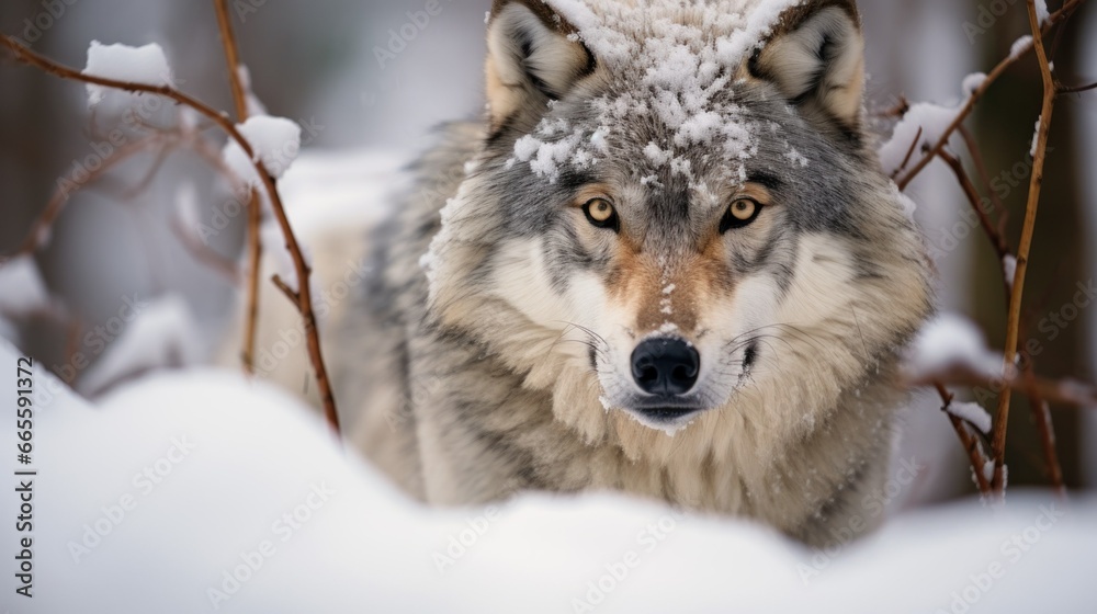 Fototapeta premium Snow-Silenced Stalker: Wolf in Winter Wilderness 