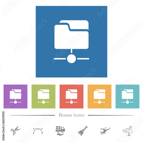 Network drive flat white icons in square backgrounds